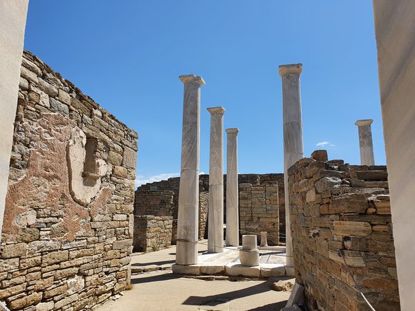 Marble lion statues on the Terrace of the Lions at the archaeological site of Delos