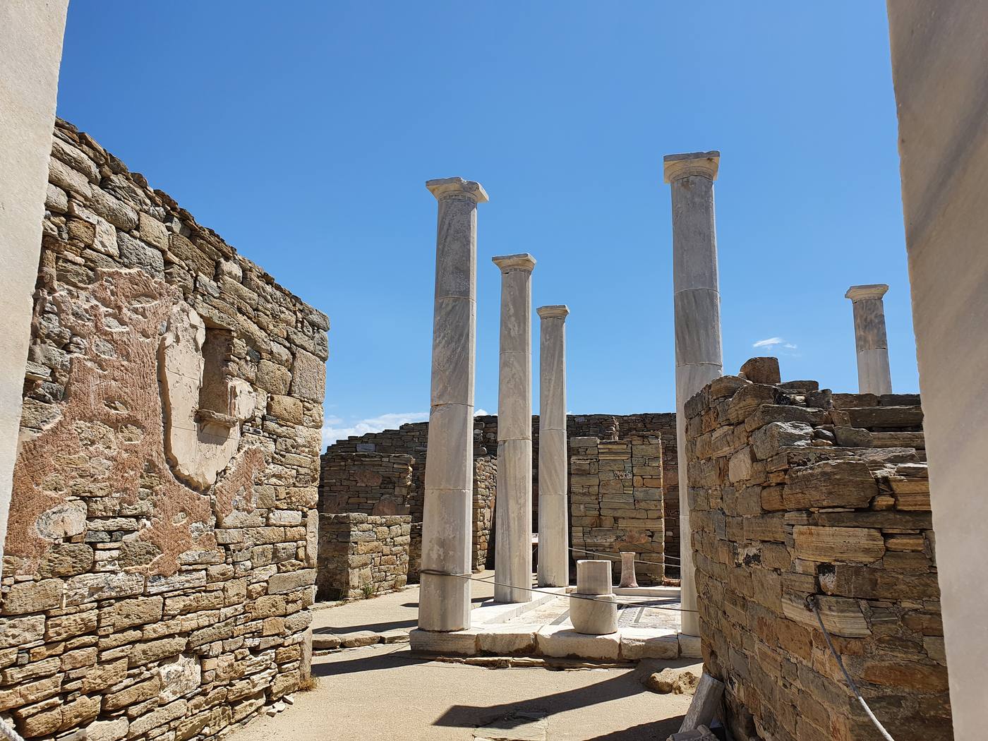 Marble lion statues on the Terrace of the Lions at the archaeological site of Delos