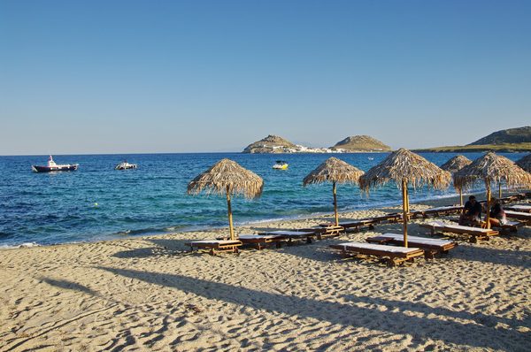 The bay of Kalafatis Beach with its clear waters, Mykonos