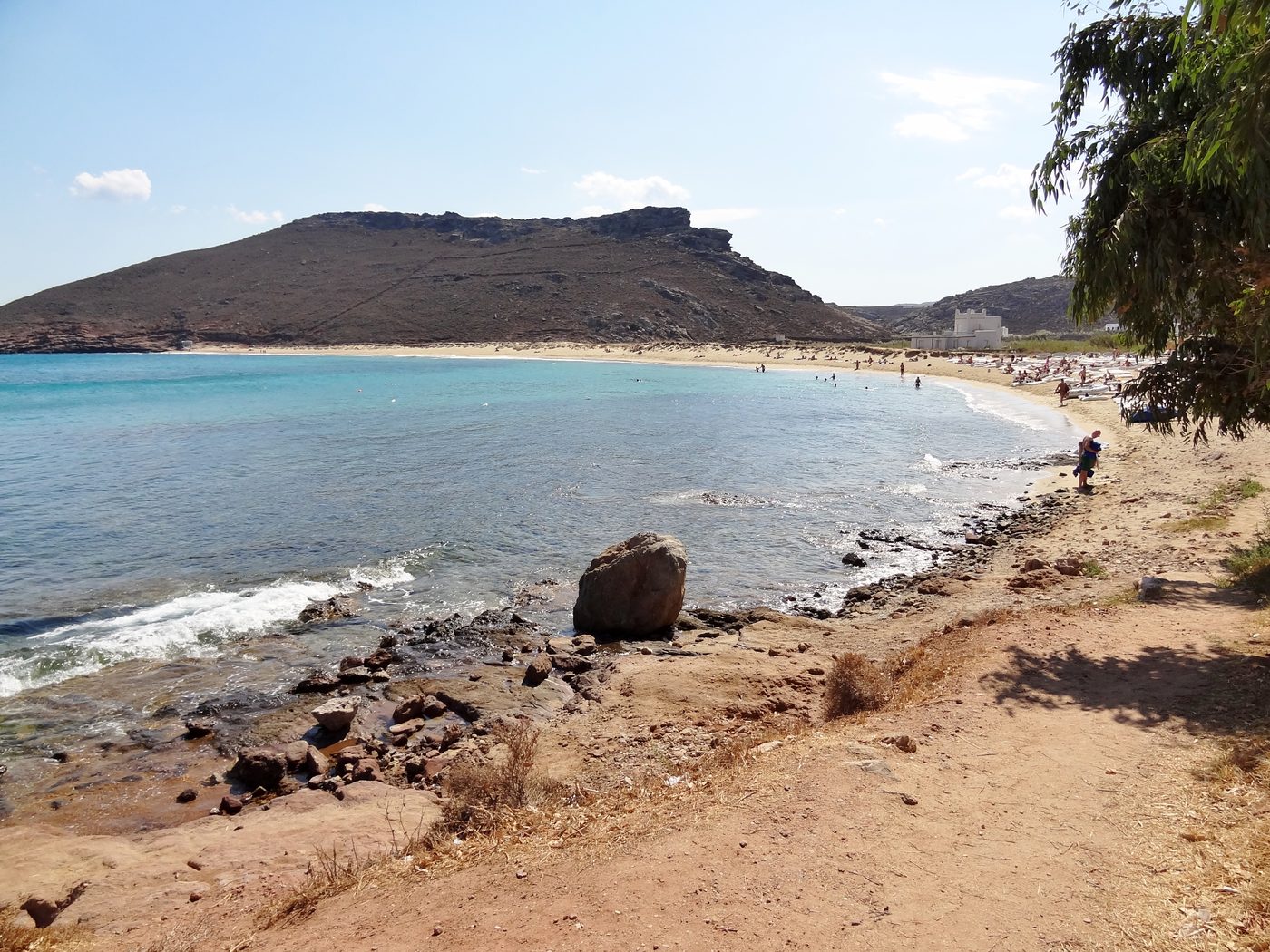 The secluded beach of Panormos with turquoise water, Mykonos